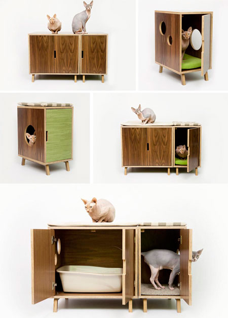 Тумбочки производства Modernist Cat для организации в них кошачьих туалетов